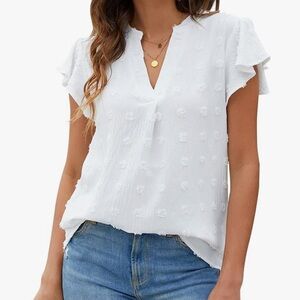 💚 2 for $20 - Blooming Jelly White V-Neck Blouse with Ruffle Sleeve - Large